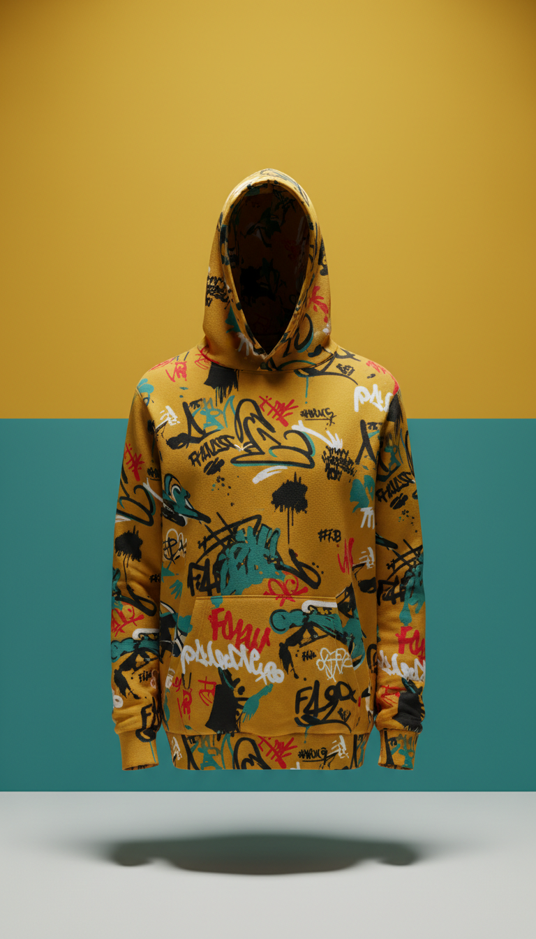 Sunset yellow graffiti-print hoodie