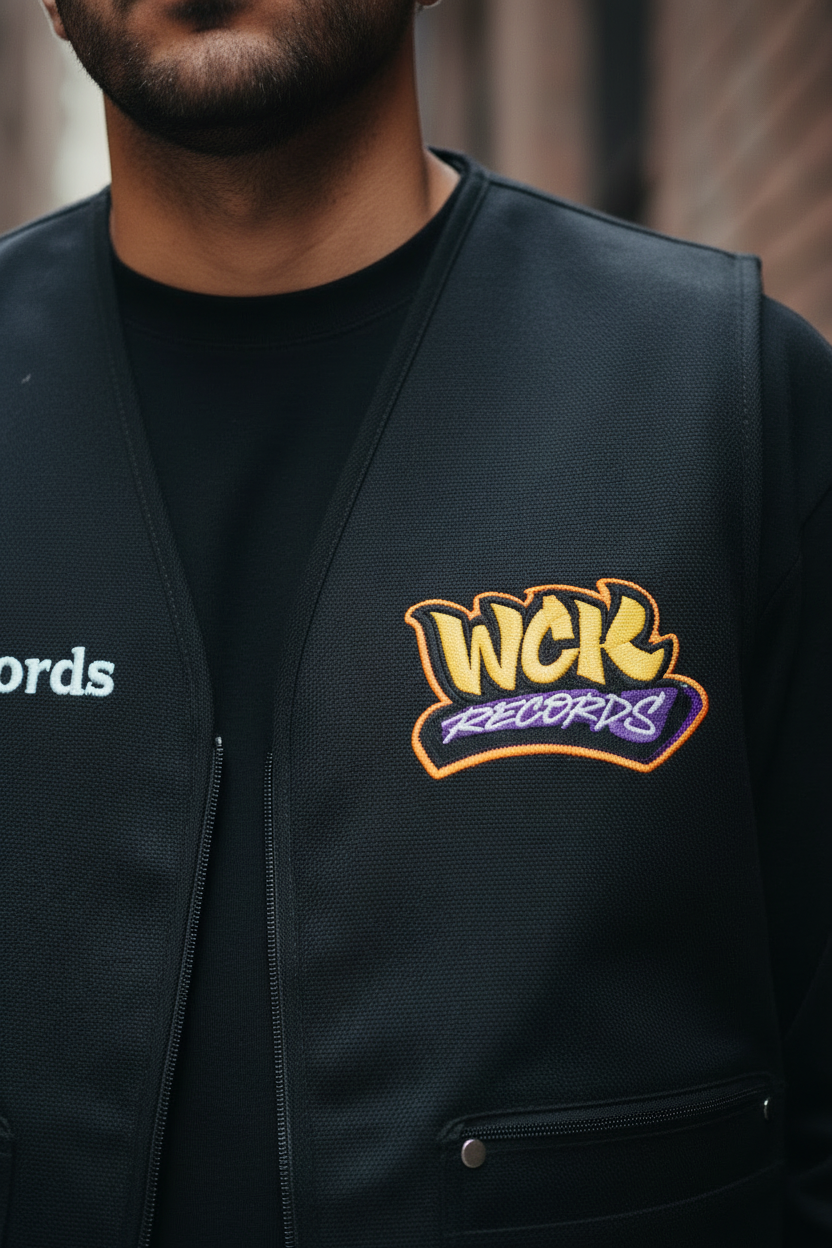 Close-up embroidered Wckrecords vest