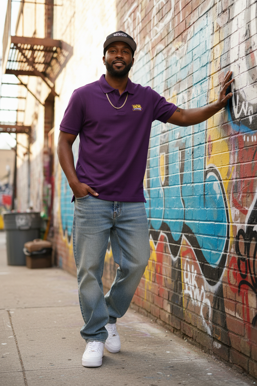 Model wearing WCK Records Polo Shirt