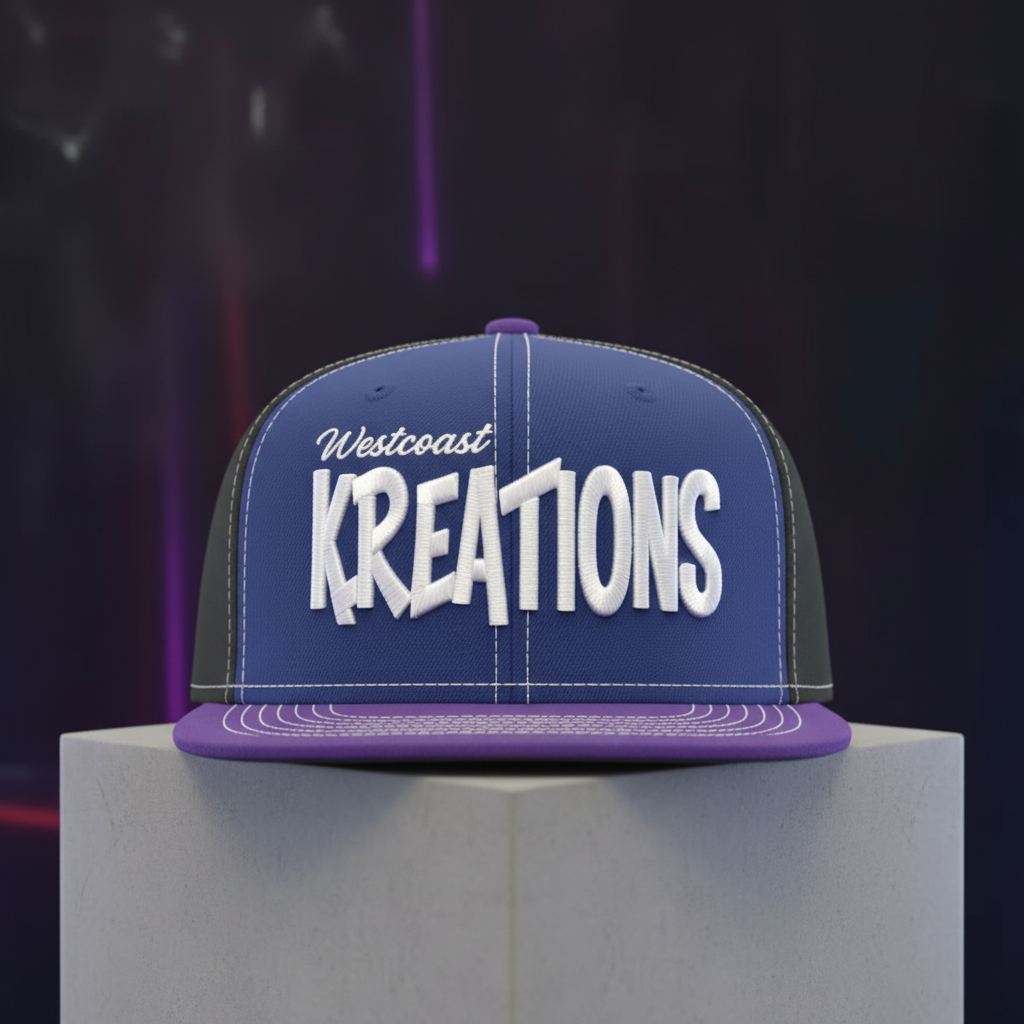 Westcoast Kreations snapback in blue black and purple